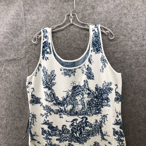 NWT Cider Toile de Jouy Knit Tank Sweater Dress 3XL White Blue Cami Midi - Picture 3 of 11